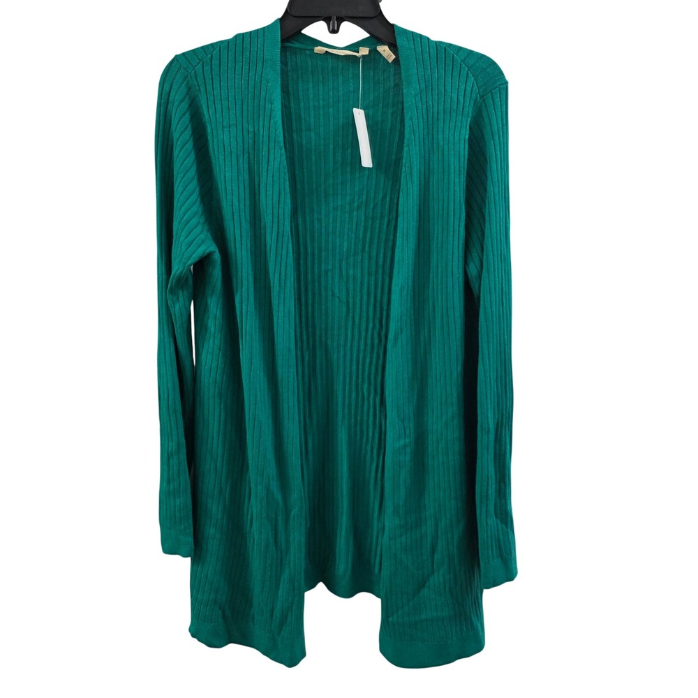 Soft Surroundings Green Ribbed Open Front Cardigan Sweater 2GF37 Medium